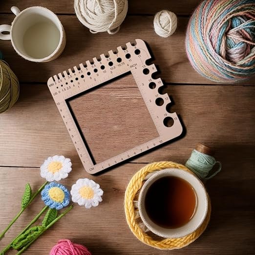 1 Pcs Wooden Knitting Crochet Gauge Ruler Needle Sizer Stitch Counter Spinner Yarn Measure Tool Square Craft Accessory