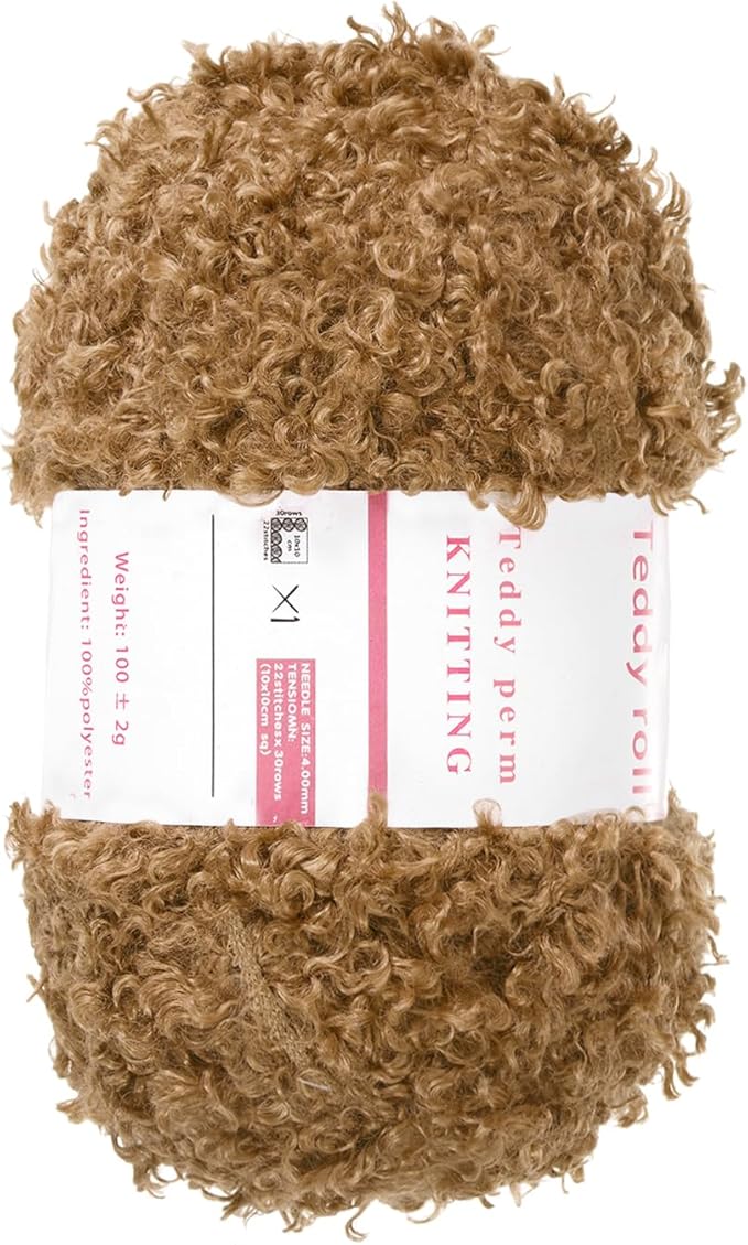 MECCANIXITY Fur Yarn Soft Fluffy Chunky Yarn Fuzzy Eyelash Yarn Brown for Crocheting Knit Clothes Bag - 55Yard/50m, 3.39ozx1