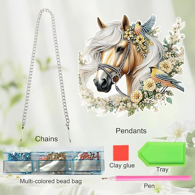 JZHYOAN Horse Diamond Painting Decorative Sign Diamond Art Hanging Kit DIY Hanging Diamonds Craft Pendant Wind Chimes with Diamonds Art Window Pendants Acrylic Pendants Crystal Arts Pendant Craft