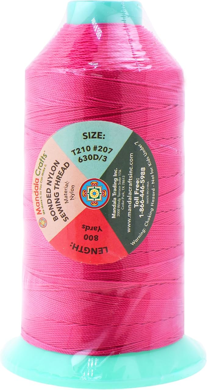 Mandala Crafts Size 207 630D T210 Bonded Nylon Thread - Hot Pink 800 YDs Tex 210 Heavy Duty Sewing Threads for Leather, Jeans, Weaving, Outdoor Marine Upholstery