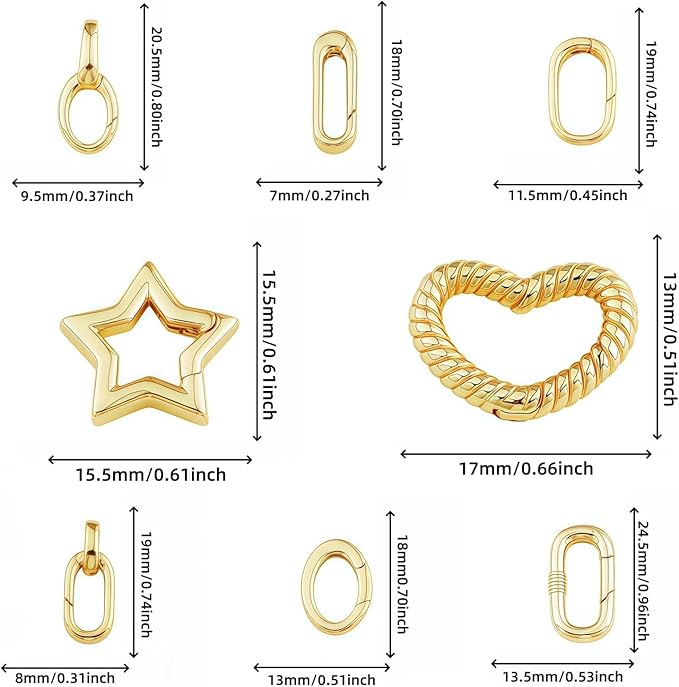 16pcs 18k gold filled oval carabiner clasp, lobster claw and spring clasps for diy jewelry making, necklace bracelet keychain findings (style 2)