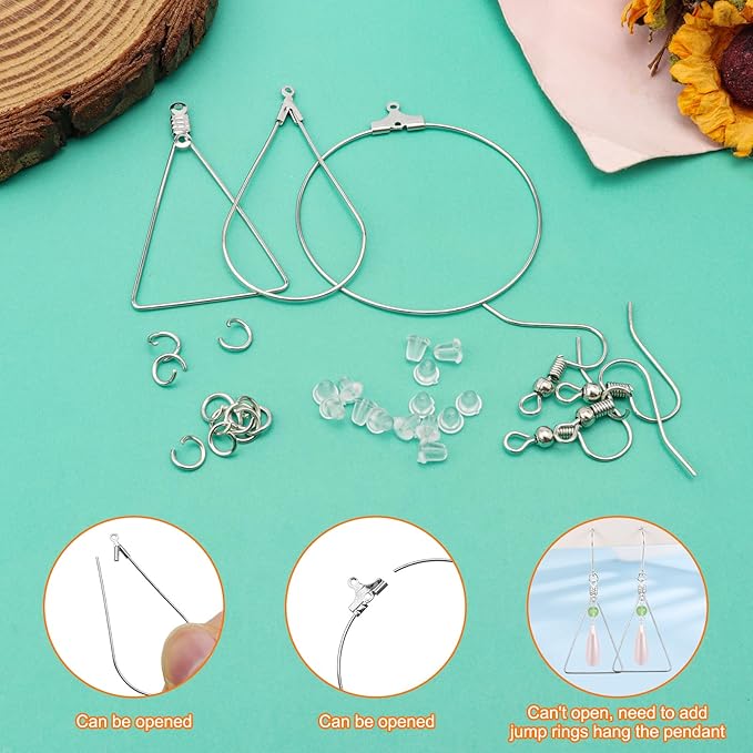 360pcs jewelry making kit with teardrop triangle round beading hoops, hooks, jump rings, earring backs for diy earring craft (white k)