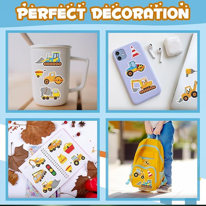 Labeol Diamond Art Kits for Kids Boys and Girls Ages 6-8-10-12 Easy to DIY Creative Diamond Art Sticker Craft by Numbers Kits for Kids and Adult Beginners (Engineering Vehicles)