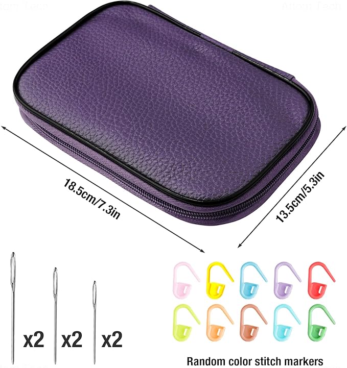 Tomorotec 41Pcs Multi-Color Metallic Crochet Hooks Set, Art Aluminum Knitting Needles for Yarn Craft Set with Sylish Storage Bag, Stitch Markers and Big Eye Needles (Purple Bag)