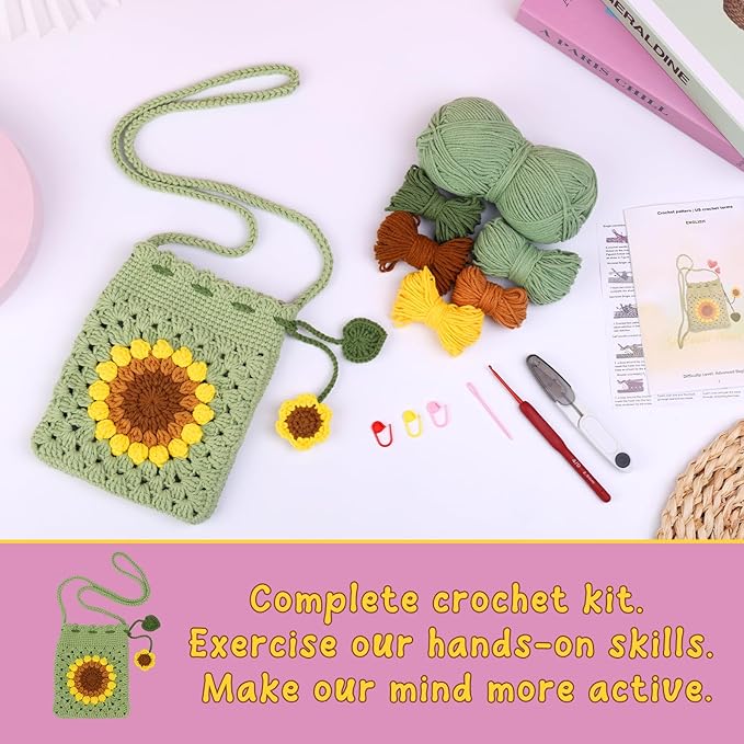 Pnytty Crochet Kit for Beginners Phone Bag Beginners Crochet Kit, Crochet Craft Starters Kits for Adults with Easy Step-by-Step Video Tutorials