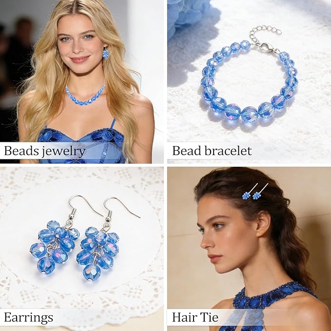 Song Xi 1250PCS AB Blue Crystal Beads for Jewelry Making, Rondelle Glass Beads for Bracelets Necklace, Earring, Pendants and Making Supplies, Bulk, Arts and Crafts, Sparkling (3/4/6/8/10mm)