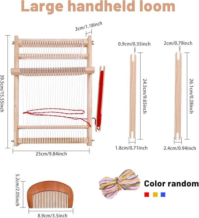 FREEBLOSS 2 Set Weaving Loom Kit Wood Craft Weaving Loom Hand-Knitting Machine for Tapestry Beginners with Yarn 15.55x9.8inch; 8.1x6.3inch