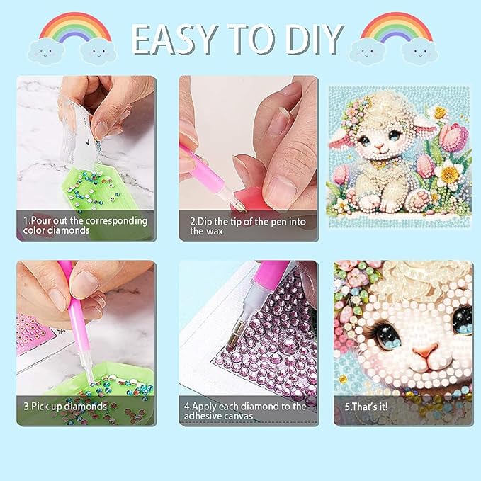 4 Pack 5D Animals Diamond Painting Kits for Kids- Crystal Diamond Art for Adults Kids, DIY Full Drill Animal Family Gem Art Picture, Adults Gem Dot Crafts for Home Wall Decor 6x6 inch(without frame)
