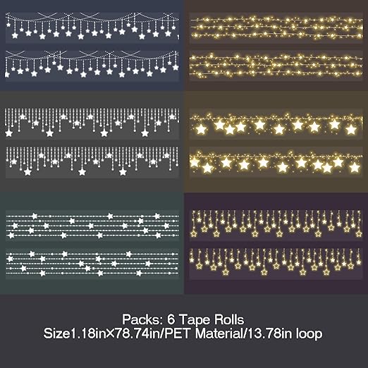 Kesari PET Tape Stickers for Junk Journal Supplies, 6 Rolls Star Themed Scrapbook Stickers for Scrapbooking,Junk Journal,Journaling Supplies, DIY Crafts (Star)