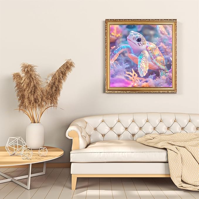 Pink Turtle Diamond Art Kits for Adults, Animal Sea Turtle Diamond Painting for Beginners, Diamond Dot, Dimond Art Paintings Kit, Gem Painting Kit, Crafts for Adults Home Wall Decor Gifts (14x14inch)