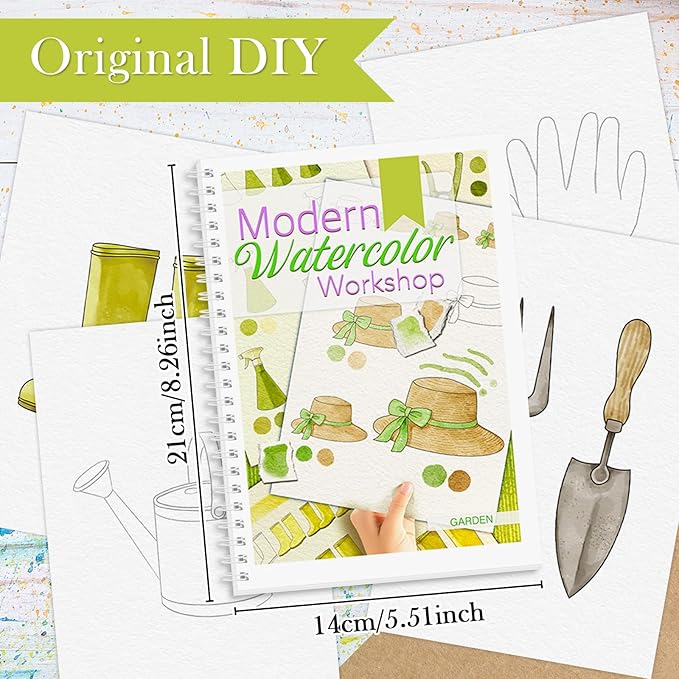 Watercolor Workbook, Watercolor Workbook Paint Book Beginner Friendly, 12 Different Patterns Stress-Relieving Art Crafts for Creative Exploration Gift for Women Adults Teens (Garden, 1)