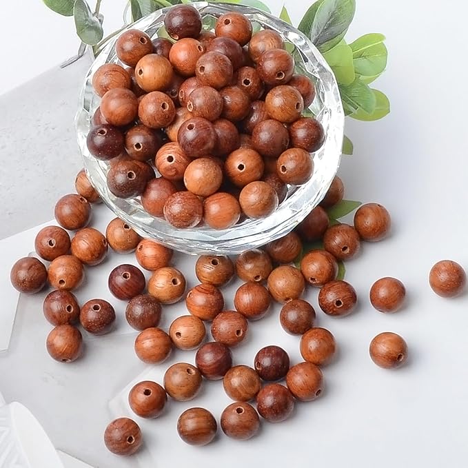 8mm Massive Beads Natural Wooden Round Loose Beads Jewelry Making with Thread 200 PCS(Red Sandalwood, 8mm)