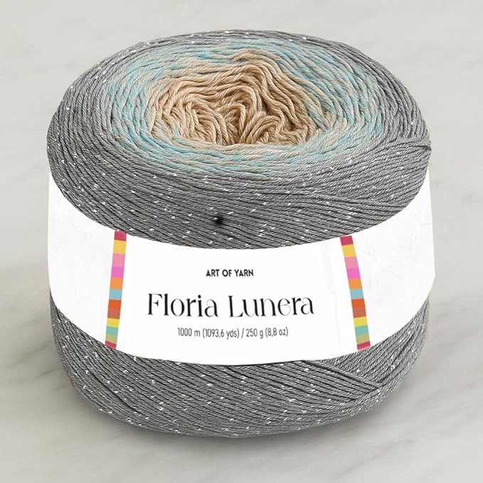 Floria Blumera Yarn 55% Cotton 45% Acrylic 250g 1093.6 Yards Multicolor Gradient Yarn Cake for Knitting Crochet Spring Summer Ombre Rainbow Cotton (Arctic Mint, Lunera)