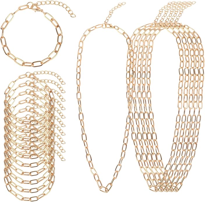 20pcs Charm Necklace Bracelets Making Kit, Paperclip Necklace for Women, Adjustable Charm Bracelet Jewelry Supplies, Stainless Steel Gold Chain with Lobster Clasps for Jewelry Making