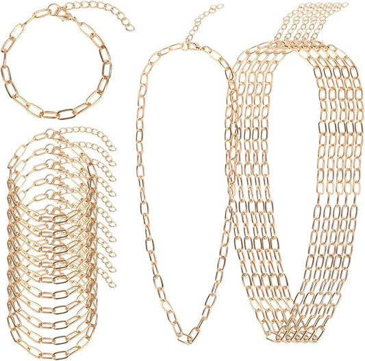 20pcs Charm Necklace Bracelets Making Kit, Paperclip Necklace for Women, Adjustable Charm Bracelet Jewelry Supplies, Stainless Steel Gold Chain with Lobster Clasps for Jewelry Making