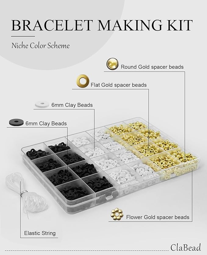 ClaBead Bracelet Making Kit for Boys 3200Pcs, Clay Beads Bracelet Kit with Gold Beads and Gold Flower, Swift Friendship Beads Bracelet Kit for Bracelets Making