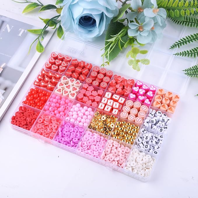 1480pcs Valentine's Day Polymer Clay Beads Charms Friendship Bracelet Necklace Earring Jewelry Making kit, Accessories for Arts Crafts DIY Birthday Gifts for Women Girls Children