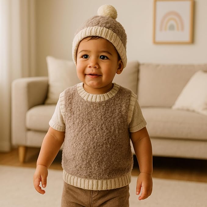 yarnique learn to knit kit for beginners - complete baby knitting kit with italian boucle & merino wool - beginner knitting kit for adults moms - diy baby vest & hat starter set with video tutorials