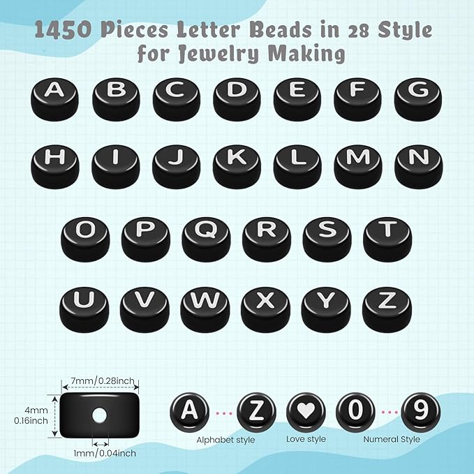 1400 Pcs Letter Beads Kit, 28 Styles White Acrylic Alphabet Beads Letter Beads for Jewelry Making wiht Number Beads Heart Beads Friendship Bracelet Kit