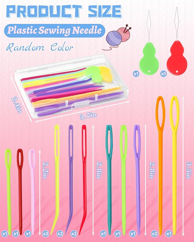 FIVEIZERO 19 Pcs Yarn Needles Set, Assorted Yarn Needles Bent Tapestry Needle Weaving Needle Darning Needles Plastic Needles Large Eye Blunt Knitting Needles for Sewing Crochet