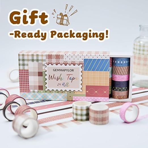 Neutral Washi Tape Set 24 Rolls,Decorative Masking Tape for Junk Journal, Scrapbooking Supplies, DIY Crafting Supplies