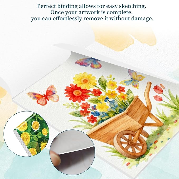 Elfew Flower & Landscape Watercolor Workbook, Watercolor Coloring Books for Adults & Beginners, 20 Pattern with 160gsm No-Bleed Cold-Pressed Paper（No Paints Included）