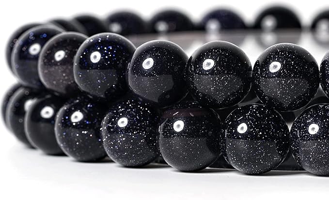 8mm Natural Blue Sandstone Round Bead - 45PCS Bulk Gemstone Beads for Jewelry Making, DIY Bracelets, Necklaces - Includes Crystal Stretch Cord - Stone Beads for Crafting Gifts