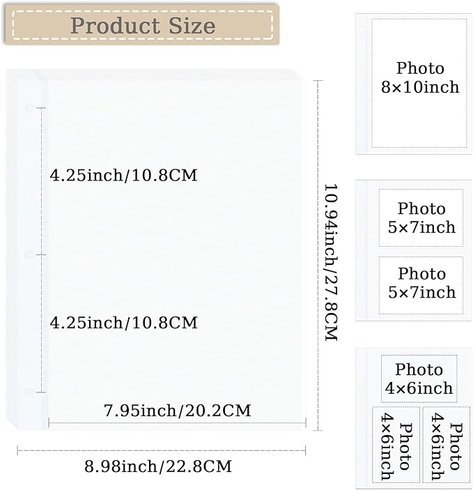 3 Ring Photo Album with Sticky Pages, Linen Scrapbook for Easy Customization - Perfect for 2x3, 4x6, 5x7, 8x10 Photos - 20 Sheets for Family Memories & Crafting