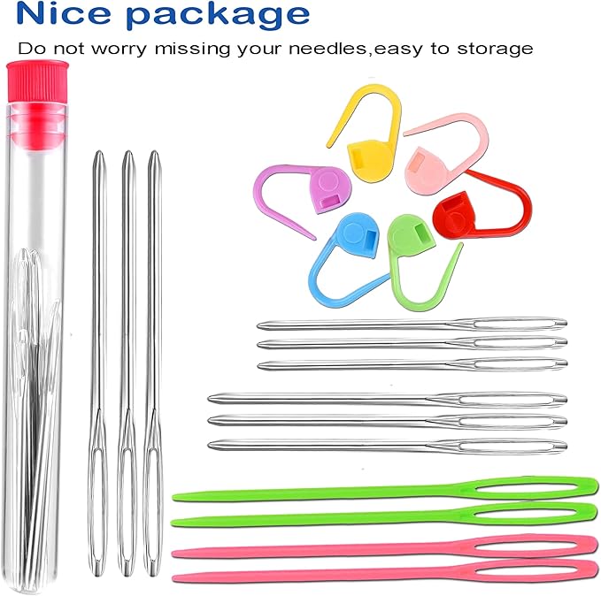 Orrdice 26 Pcs Sewing Knitting Kits, 9 Pcs Large-Eye Blunt Yarn Needles, 4 Pcs Plastic Weaving Needles,12 Pcs Colorful Knitting Crochet Locking Counter Stitch Needle, Suitable for Crochet Project