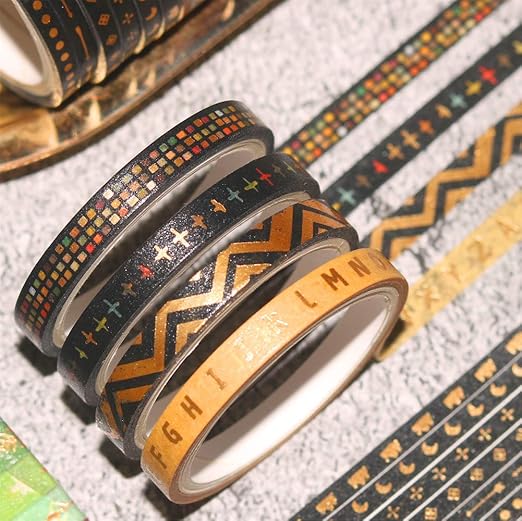 YUBBAEX 26 Rolls Indian Washi Tape Set, 5MM Wide Folk Totem Foil Gold Thin Decorative Masking Washi Tapes for Journal,Scrapbook, Planner, DIY Crafts