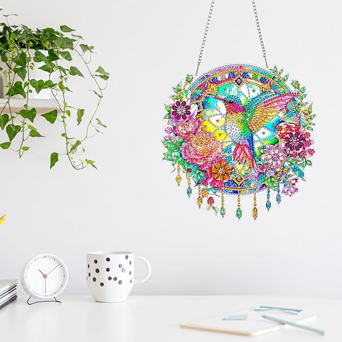 MAXBYE Hanging Diamond Art Kits for Adults Hummingbird, Special Crystal Double Sided Pendant DIY Diamond Art Painting Kits for Beginners Gift Wall Home Decoration