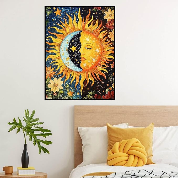 igoodom Diamond Art Kits for Adults, Sun and Moon Diamond Painting Kit, Full Drill Round Diamond Art Kits, DIY Gem Art and Crafts for Home Wall Decor Gift 12x16inch