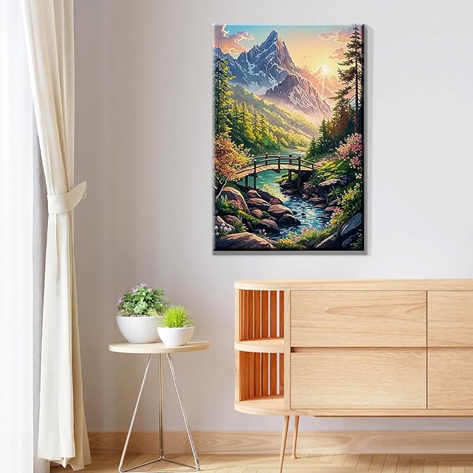 JOOZ Landscape Paint by Number for Adults Beginner with Frame Paint by Number Kits Sunsets on Canvas with Easel DIY Digital Oil Painting for Home Wall Decor Gifts 7.87x11.81 Inch