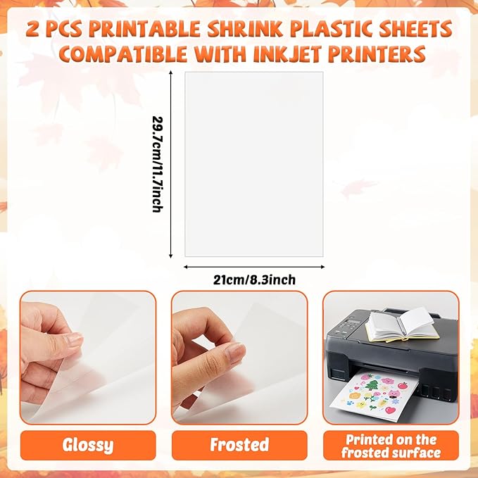 231Pcs Fall Thanksgiving Heat Shrink Plastic Sheet Kit Includes Shrinking Film Art Paper, Hole Punch, Keychains, Jump Rings, Tassels, DIY Heat Shrink Art Kit for Adults Creative Craft Marking