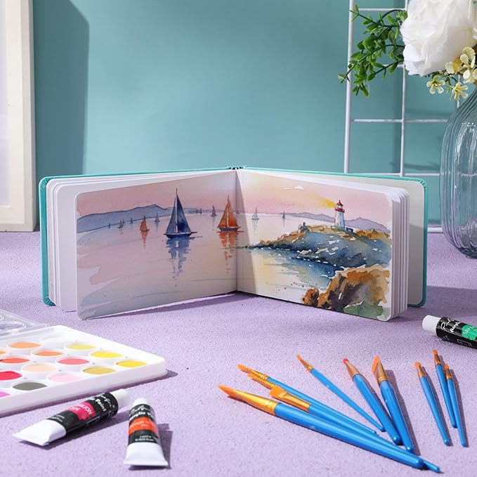Dispowreath 6 x 4 in Watercolor Sketchbook Journal Square Watercolor Notebook Cold Press 140lb 300gsm Cotton Paper 48 Pages Journals Notebook Paper Pads(Turquoise)