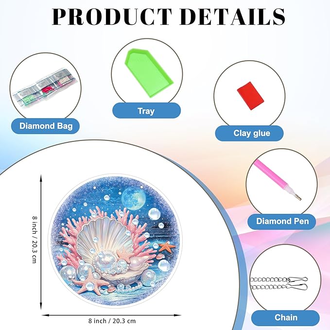Roneenz Diamond Painting Kits Hanging Pendant, Seashell Hanging Diamonds Art kit for Adults, Special Shaped DIY 5D Art Window Decor, Home Garden Room Decor Gifts for Women and Girls