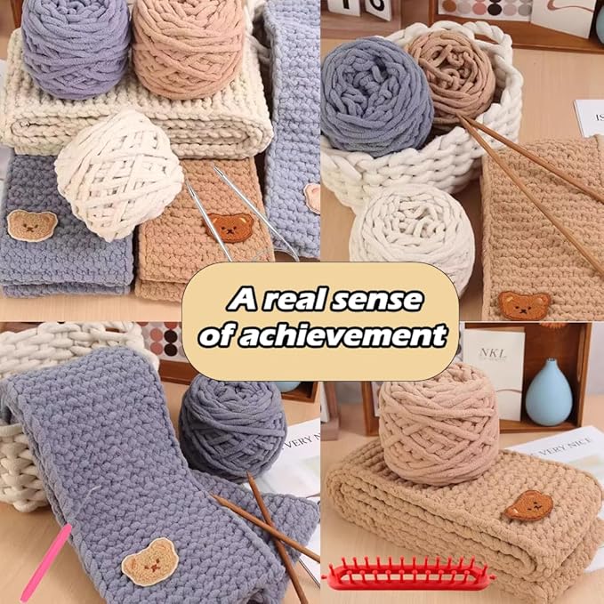 Novelchet Knitting Loom Kit for Beginners,Rectangle Loom with Plush Yarn, Learn to Knit Set for Scarf with Step by Step Video Tutorial