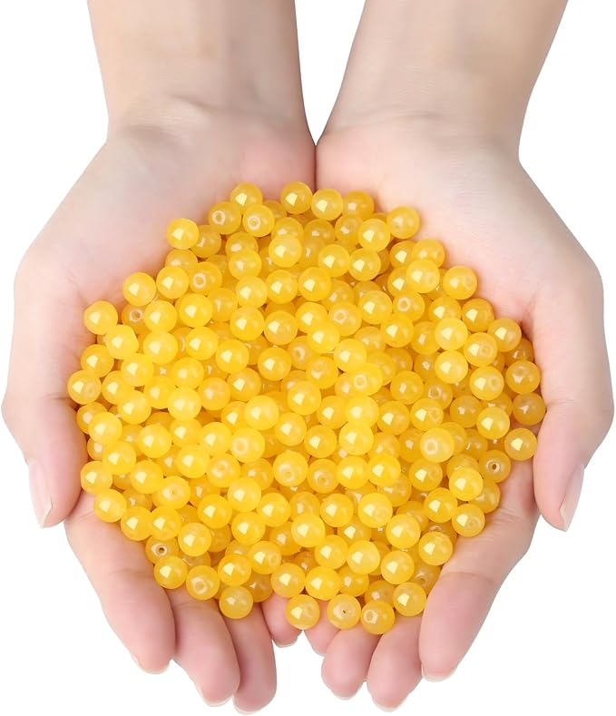 500Pcs Yellow Glass Beads for Bracelets, 8mm Round Glass Crystal Beads for Bracelet DIY Crafts Making Kits Earring Necklaces (Yellow)