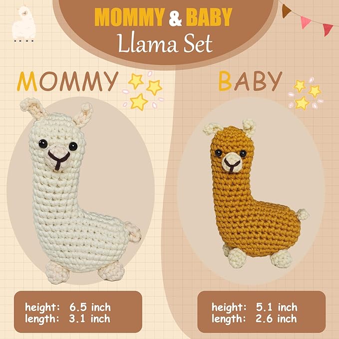 Araeknotta Crochet Kit for Beginners with Easy to Use Yarn, Crochet Hooks, Video Tutorial, Animal Amigurumi Craft Gift for Kids Women Adults (Llama 2 Pack)