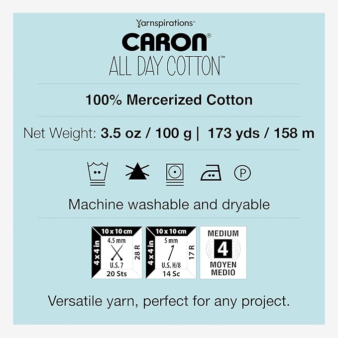 Caron All Day Cotton - 3 Pack of 173 Yards/3.52 oz Red Lip 100% Mercerized Cotton Yarn