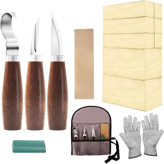 Cor cordium Wood Whittling Kit with Basswood Blocks Sets for Adults and Beginners,Carving Set Includes 3pcs Widdling Knife & 8pcs Blocks & Gloves,Gifts for Christmas,Fathers Day,Mothers Day