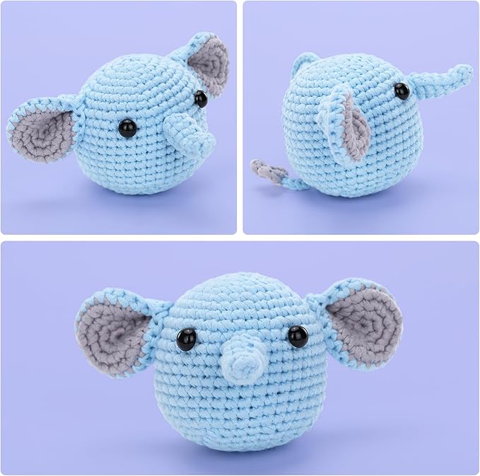 Crochet Kit for Beginners: Elephant Crochet Kit for Adults, Include Easy to Use Yarn, Step-by-Step Video, Patterns, Learn to Crochet, Thanksgiving, Christmas, Birthday Gift