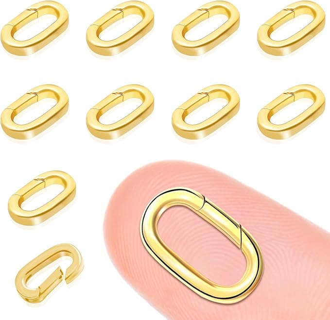 10PCS Oval Clasp Carabiner Necklace Connector Stainless Steel Spring Clasps Bracelet Closures Keychain Lock Clasps Necklaces Clips Key Ring Bracelets Shortener for Jewelry Finding DIY Making Kit (A15)
