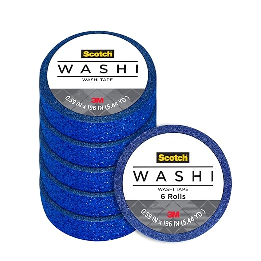Scotch Expressions Glitter Washi Tape, Arts and Crafts Tape, .59 in x 196 in, Dark Blue Glitter, 6 Rolls
