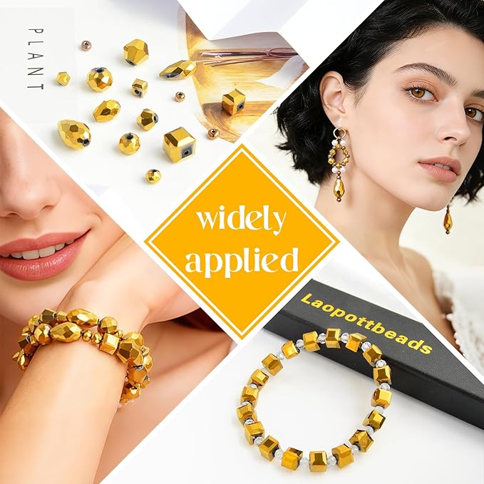 1500 Pcs Crystal Glass Beads for Jewelry Making – 12 Styles Bicone, Rondelle, Cube, Teardrop & 3mm Spacer Beads, DIY Bracelet Necklace Earring Craft Kit Random Colors(Coffee Gold)