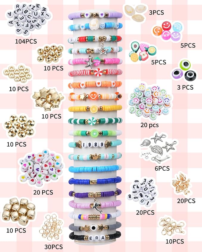 LovelyMoon Bracelet Making Kit 5000 Pcs Clay Beads Flat Preppy Beads for Friendship Jewelry Making Polymer Heishi Beads with Charms Gifts for Teen Girls Crafts for Girls Ages 6 7 8 9 10 11 12