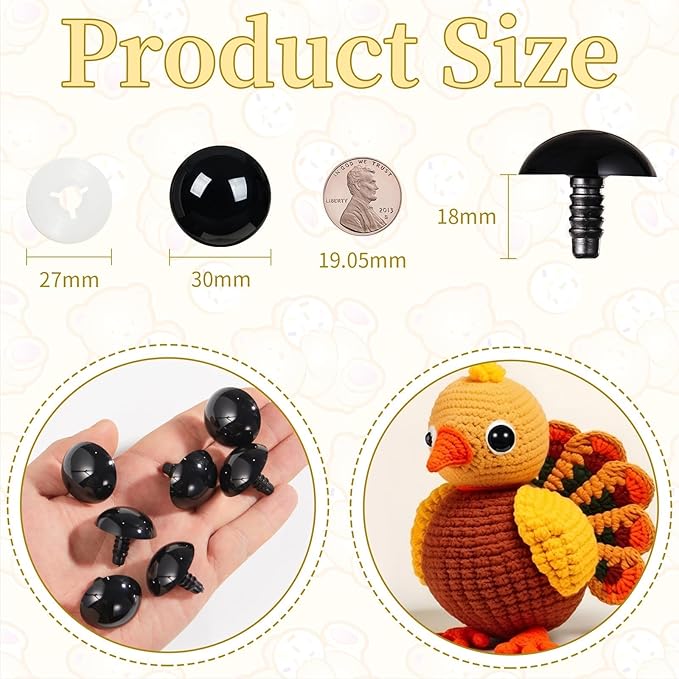 Vanblue Upgraded Safety Eyes for Crocheting 30mm 20pcs Scratch-Resistant Black Crochet Eyes with Eco-Friendly Washer Snap on Easily and Securely Strong Amigurumi Eyes Smooth Edges for Stuffed Animals