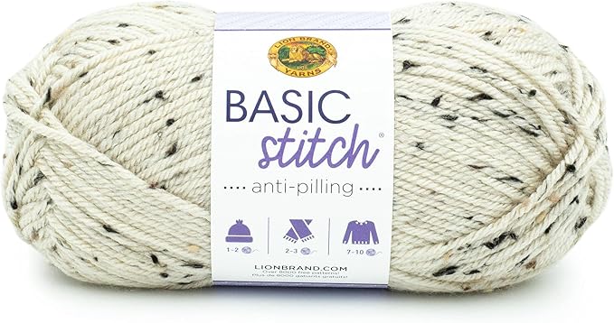 Lion Brand Yarn Basic Stitch Anti-Pilling Yarn for Crocheting, Knitting, and Crafts, Almond Tweed, 1 Pack
