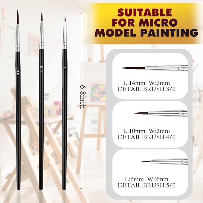 Anezus 60Pcs Thin Detail Paint Brushes Fine Tip Paint Brushes Set with 3 Size #000#00#0 Liner Brush for Miniature 40k Model Crafts Watercolor Acrylics Oil