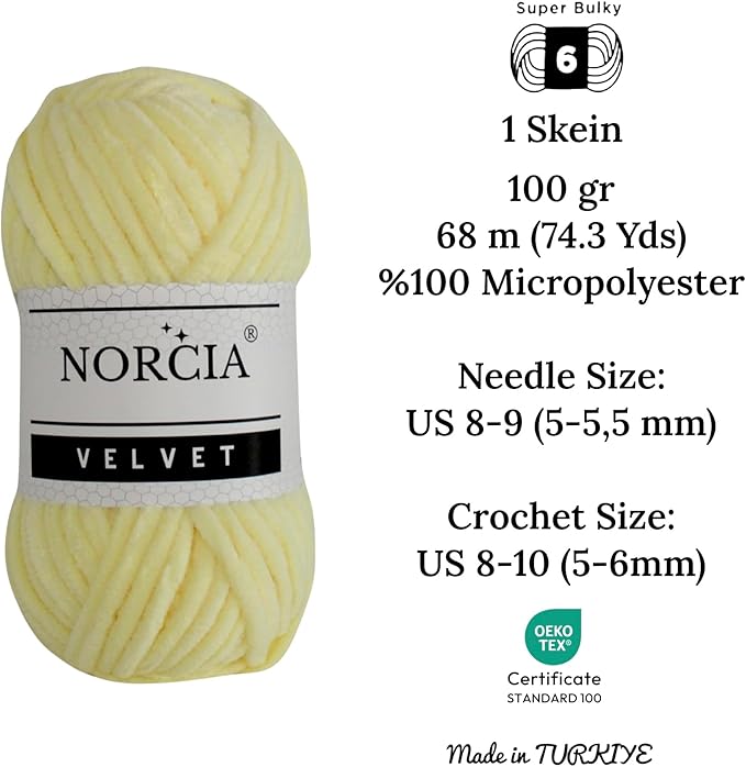 Soft Velvet Yarn Chenille Yarn for Crocheting Super Bulky (100g-3.50oz) (68m-74.3 yds) Baby Blanket Yarn for Knitting Amigurumi Yarn for Crochet Weaving Craft (Yellow, 1 Skein)